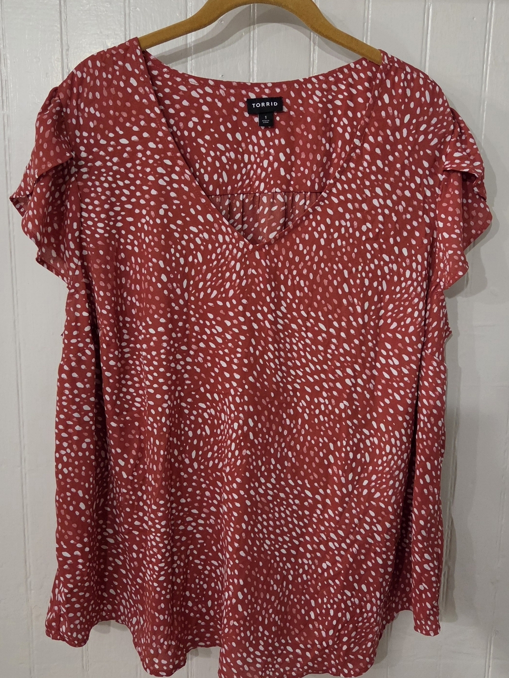 Torrid Coral V-Neck Flutter Sleeve Blouse